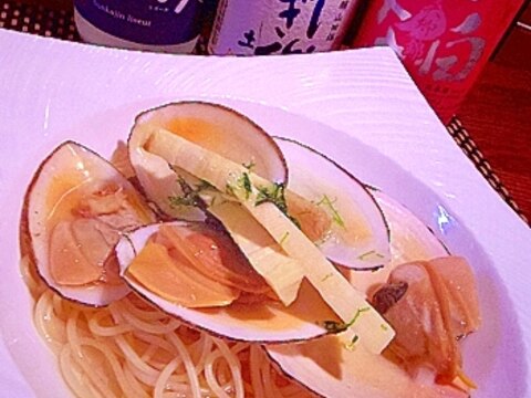 おうちバル、白貝と筍のスープパスタ